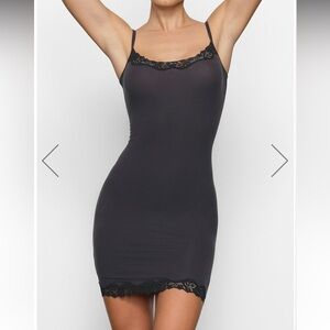 SKIMS Black Lace Trim Slip Dress